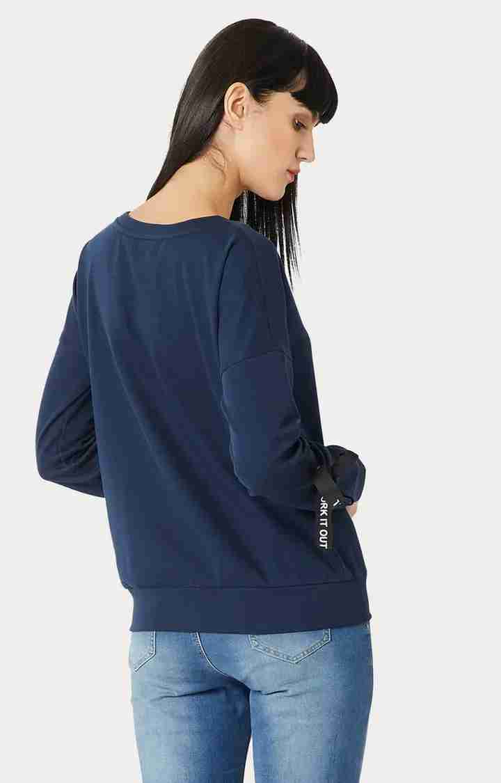 Women's Blue Cotton SolidCasualwear Sweatshirts