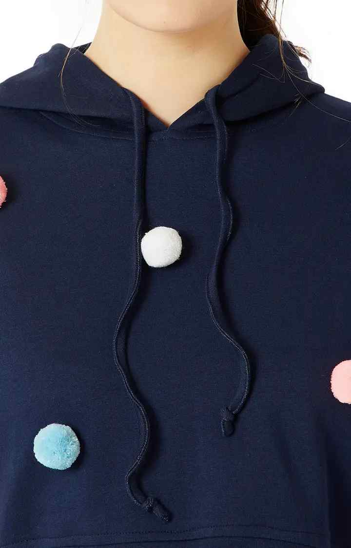 Women's Blue Cotton SolidStreetwear Hoodies