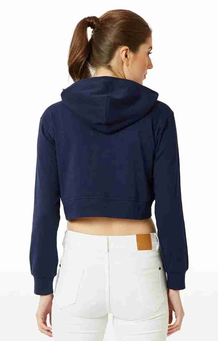 Women's Blue Cotton SolidStreetwear Hoodies