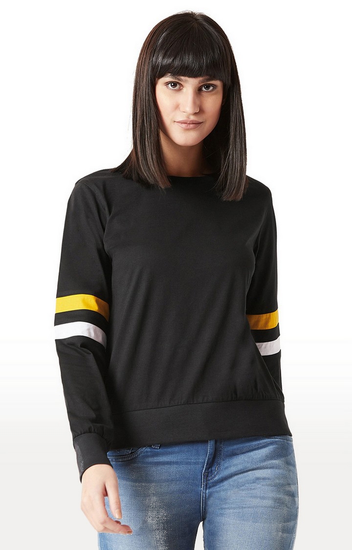 Women's Black Cotton SolidCasualwear Sweatshirts