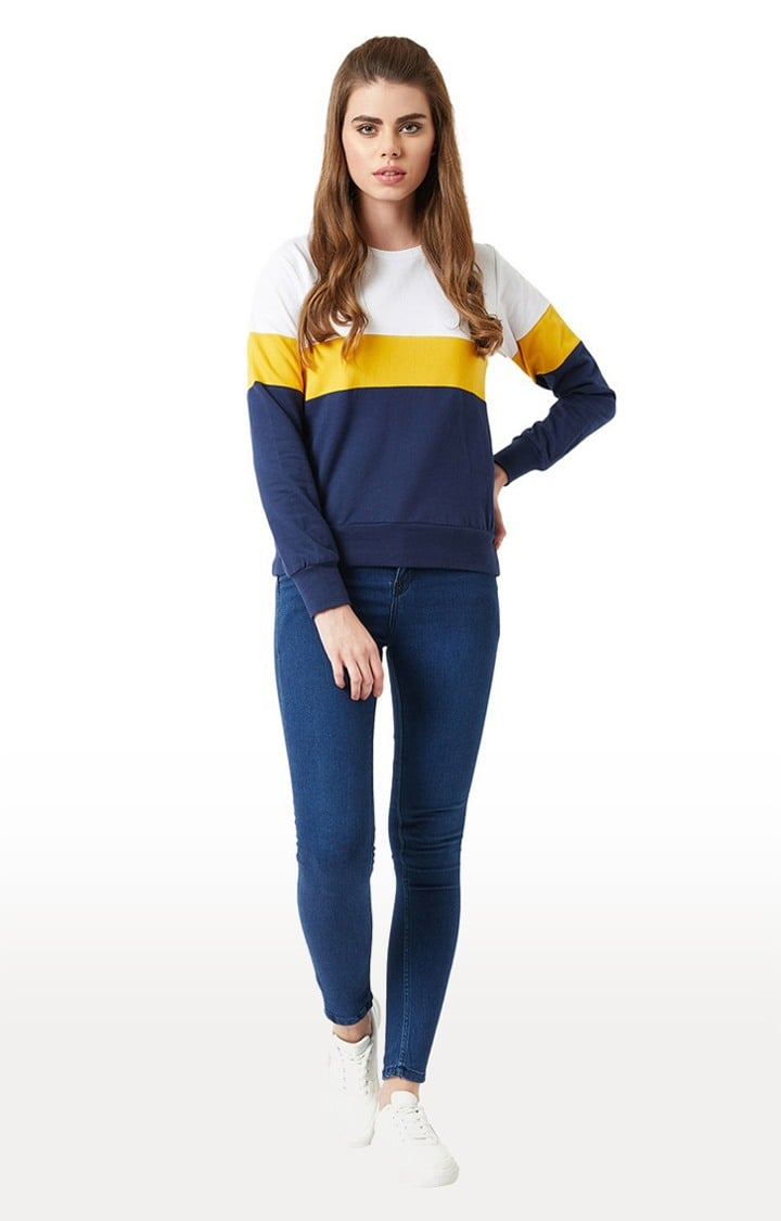 Women's Blue Cotton StripedCasualwear Sweatshirts