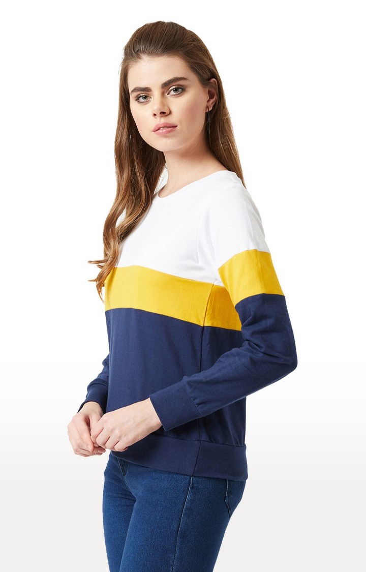 Women's Blue Cotton StripedCasualwear Sweatshirts