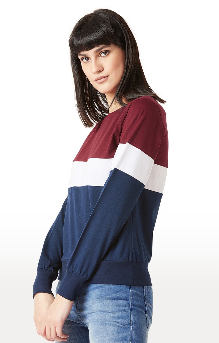 Women's Blue Cotton StripedCasualwear Sweatshirts