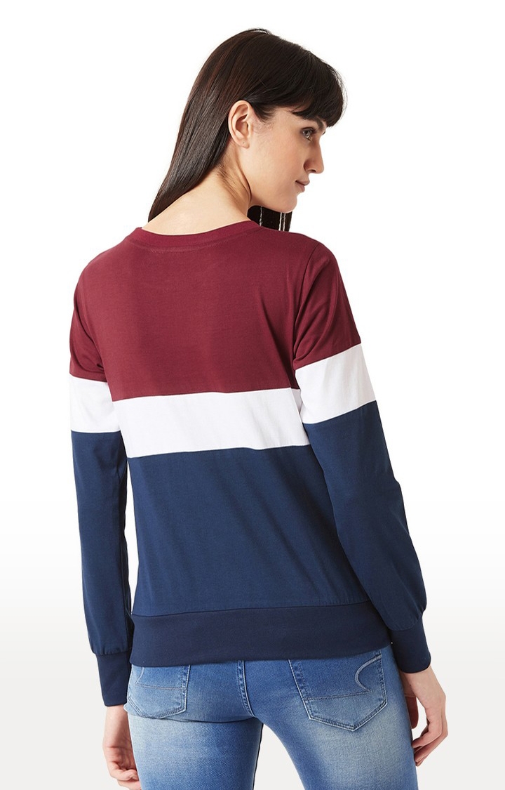 Women's Blue Cotton StripedCasualwear Sweatshirts