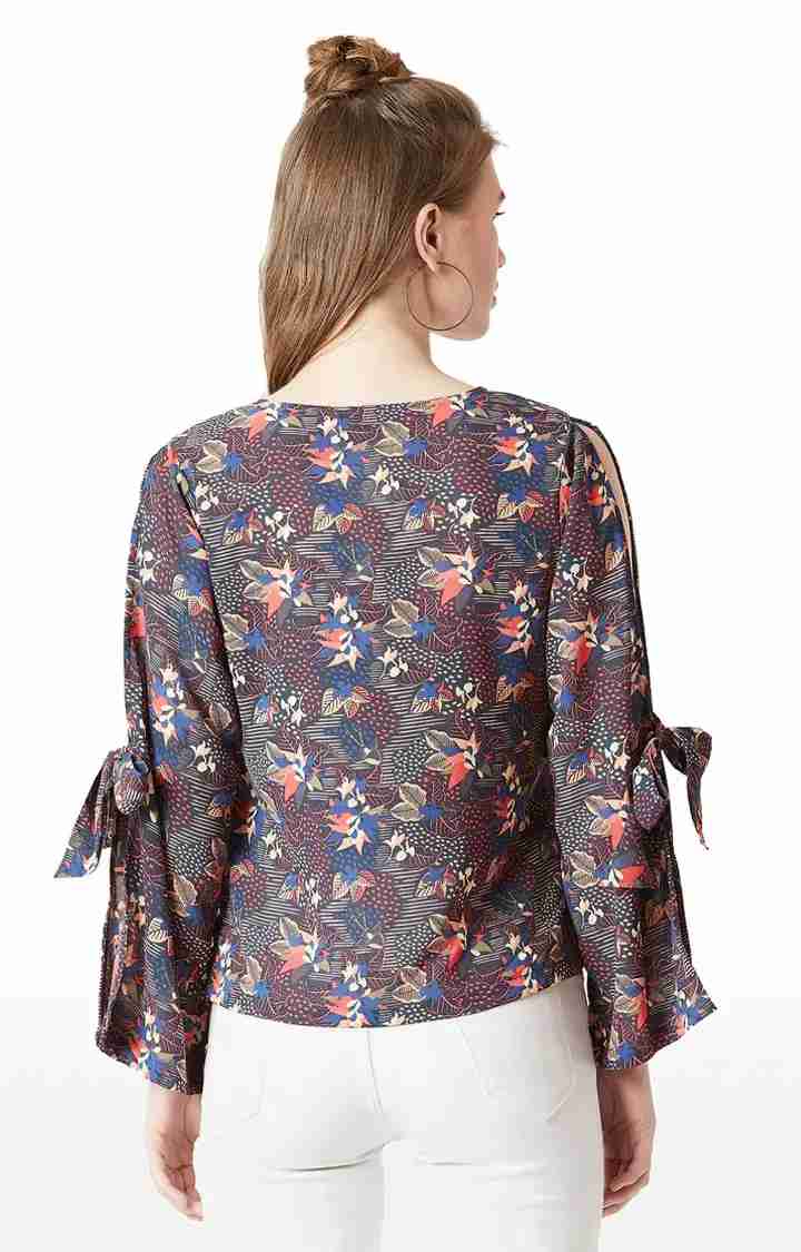 Women's Red Crepe PrintedCasualwear Tops