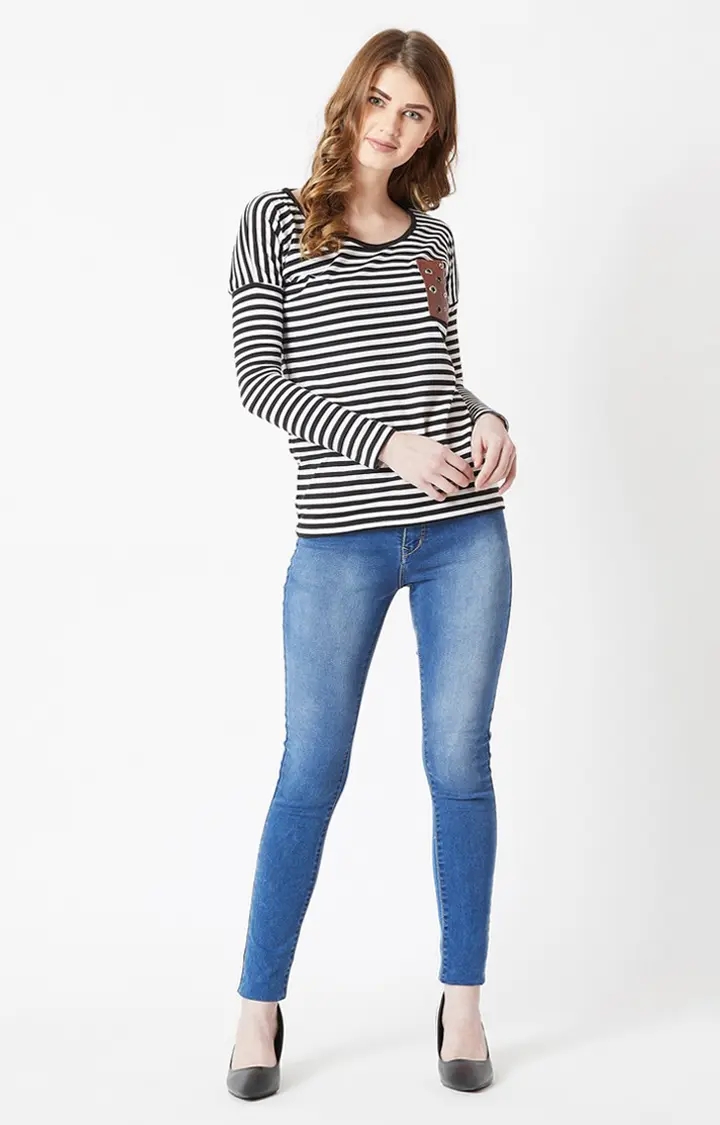 MISS CHASE | Women's Black Striped Tops 1