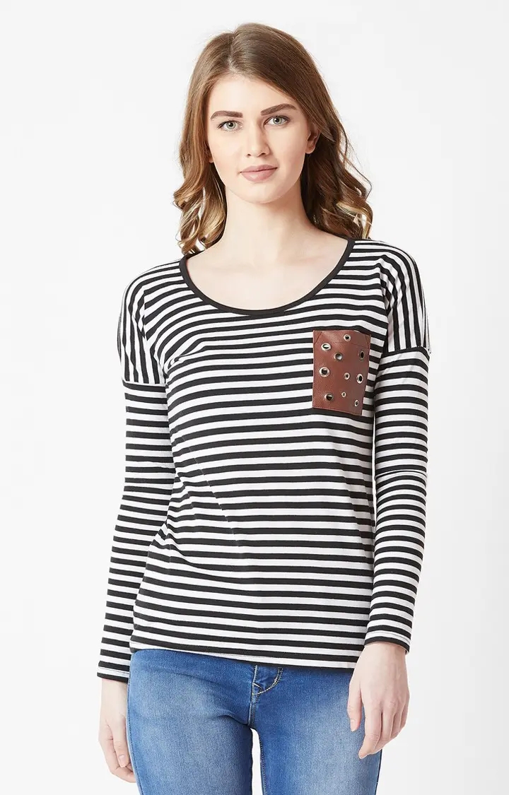 MISS CHASE | Women's Black Striped Tops 0