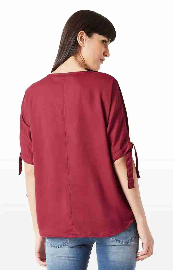 Women's Red Polyester SolidCasualwear Tops