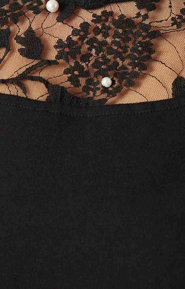 Women's Black Cotton SolidCasualwear Tops