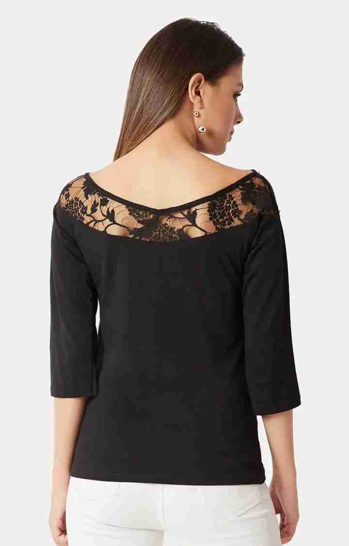 Women's Black Cotton SolidCasualwear Tops