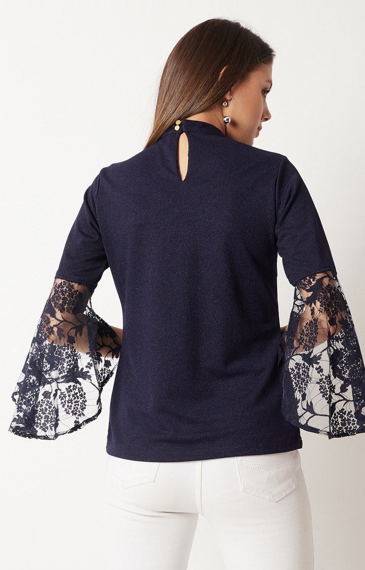 Women's Blue Crepe SolidCasualwear Tops
