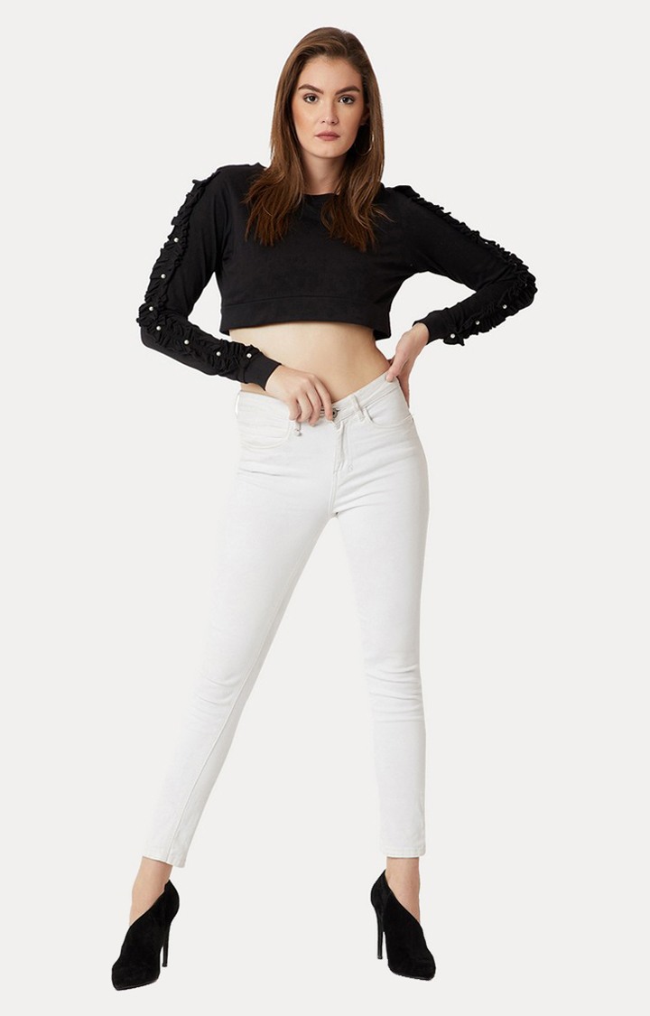 Women's Black Cotton SolidCasualwear Crop T-Shirts