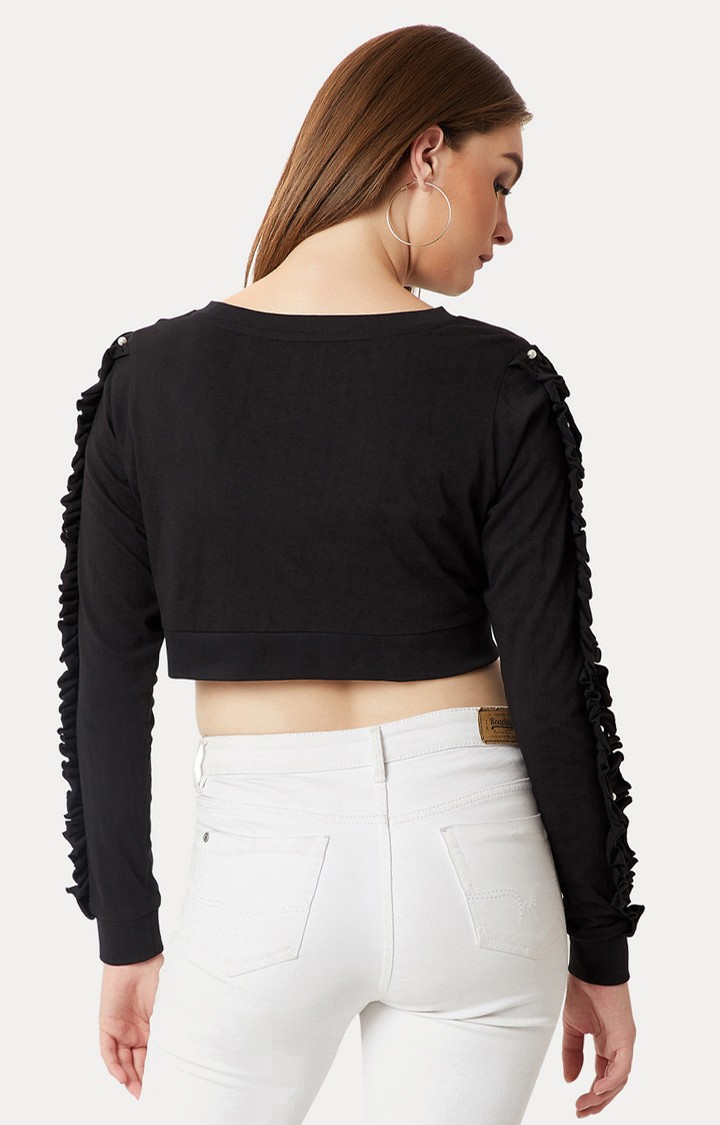 Women's Black Cotton SolidCasualwear Crop T-Shirts