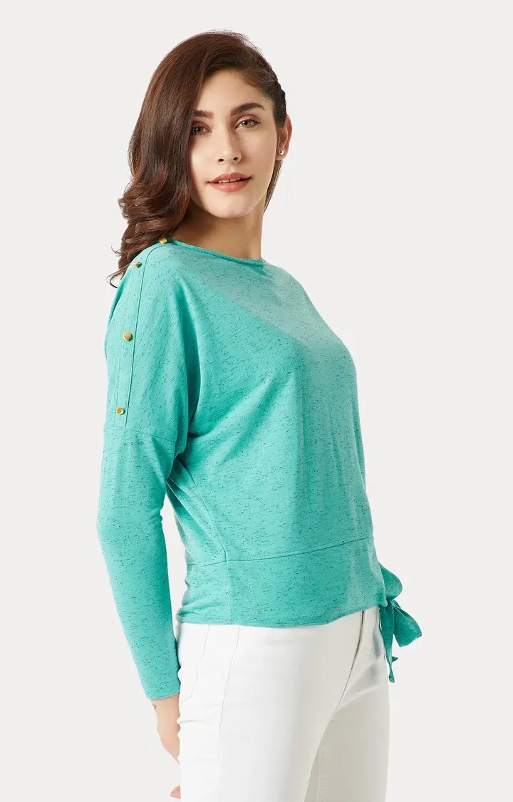 Women's Green Cotton MelangeCasualwear Tops