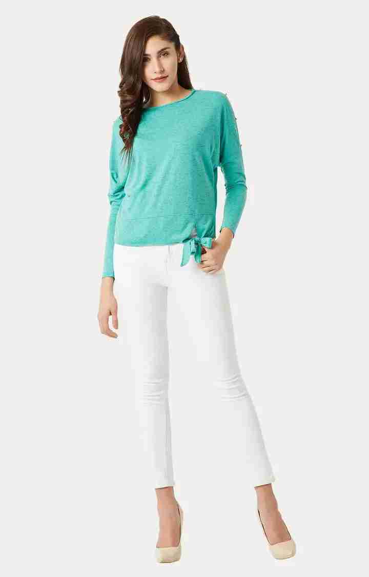 Women's Green Cotton MelangeCasualwear Tops