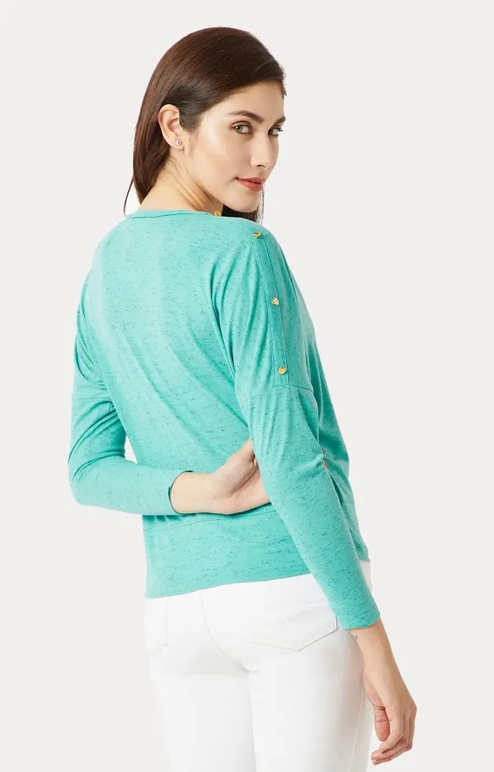 Women's Green Cotton MelangeCasualwear Tops