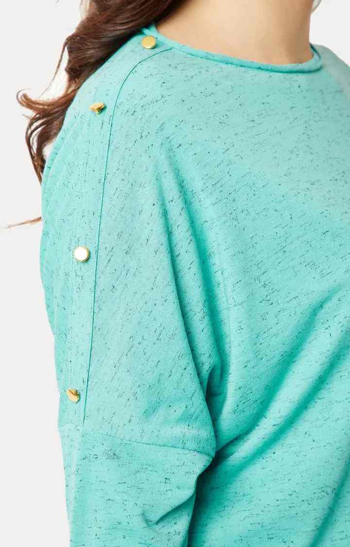 Women's Green Cotton MelangeCasualwear Tops