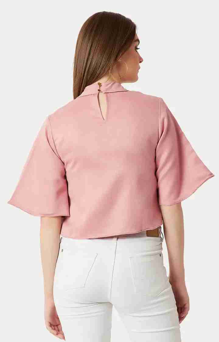 Women's Pink Polyester SolidCasualwear Crop Top