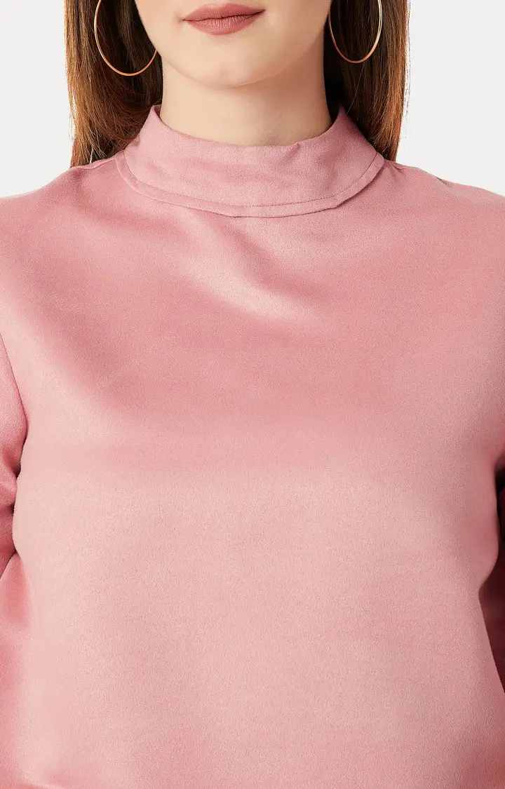 Women's Pink Polyester SolidCasualwear Crop Top