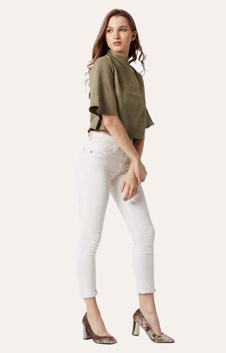 Women's Green Suede SolidCasualwear Crop Top