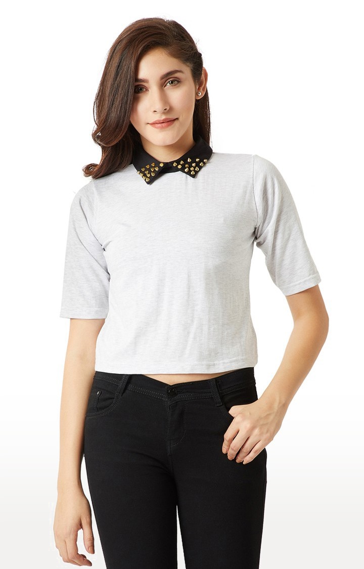 Women's White Cotton SolidCasualwear Crop T-Shirts