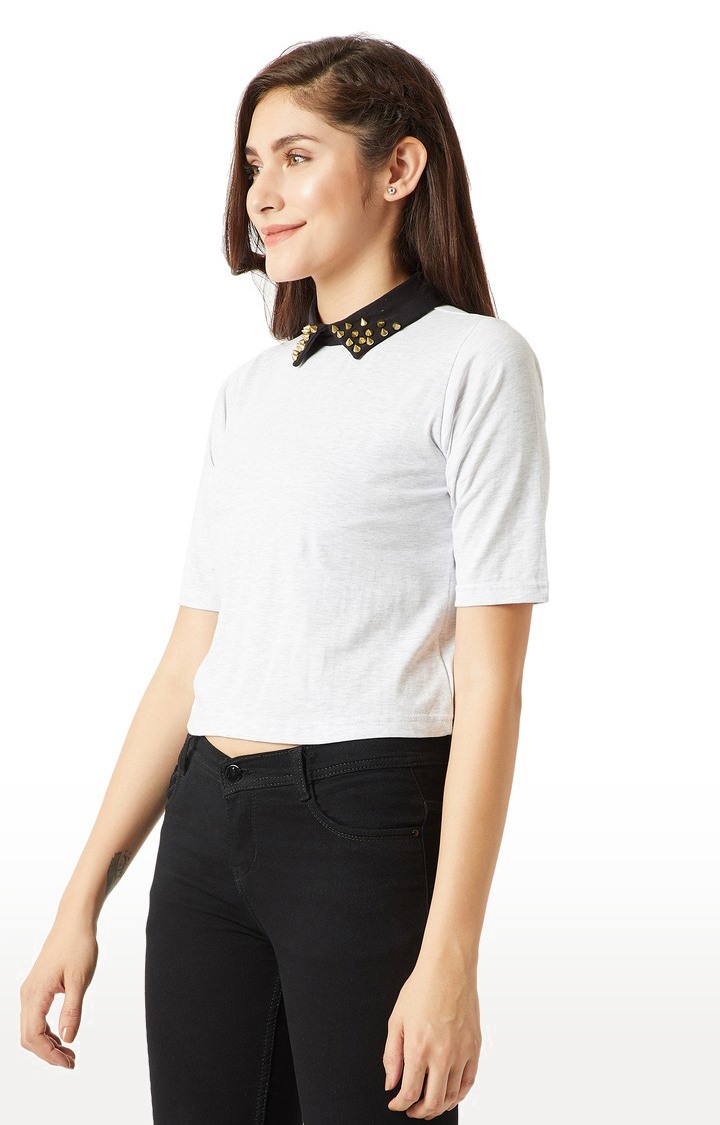 Women's White Cotton SolidCasualwear Crop T-Shirts