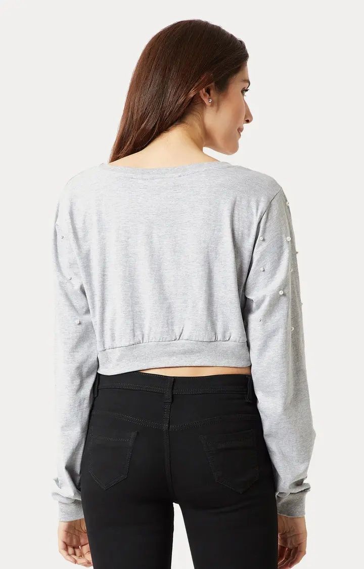 MISS CHASE | Women's Grey Solid Crop T-Shirt 3