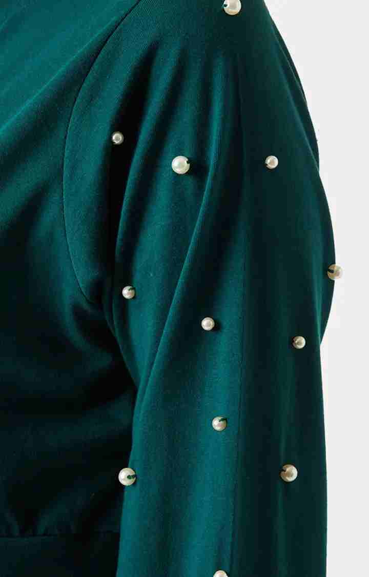 Women's Green Cotton SolidCasualwear Crop T-Shirts