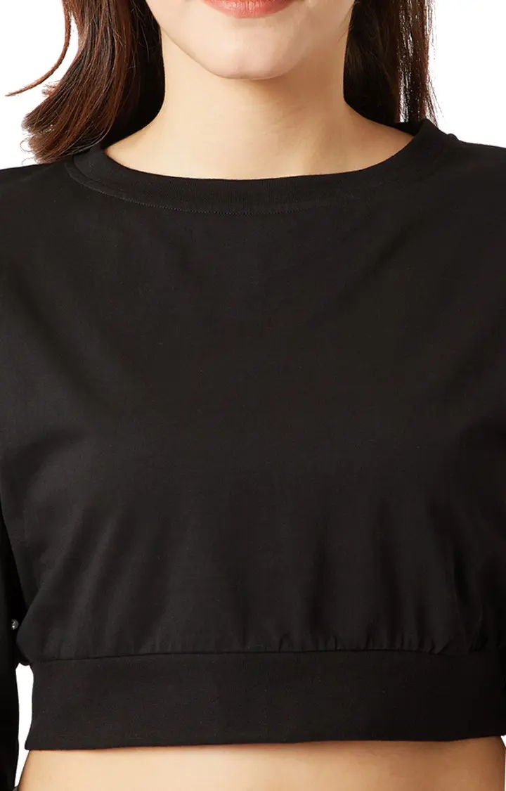MISS CHASE | Women's Black Solid Crop T-Shirt 5