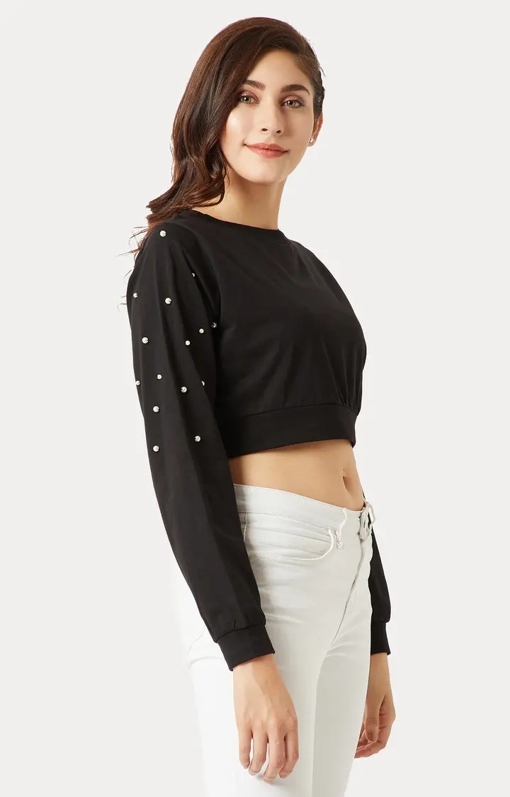 MISS CHASE | Women's Black Solid Crop T-Shirt 2