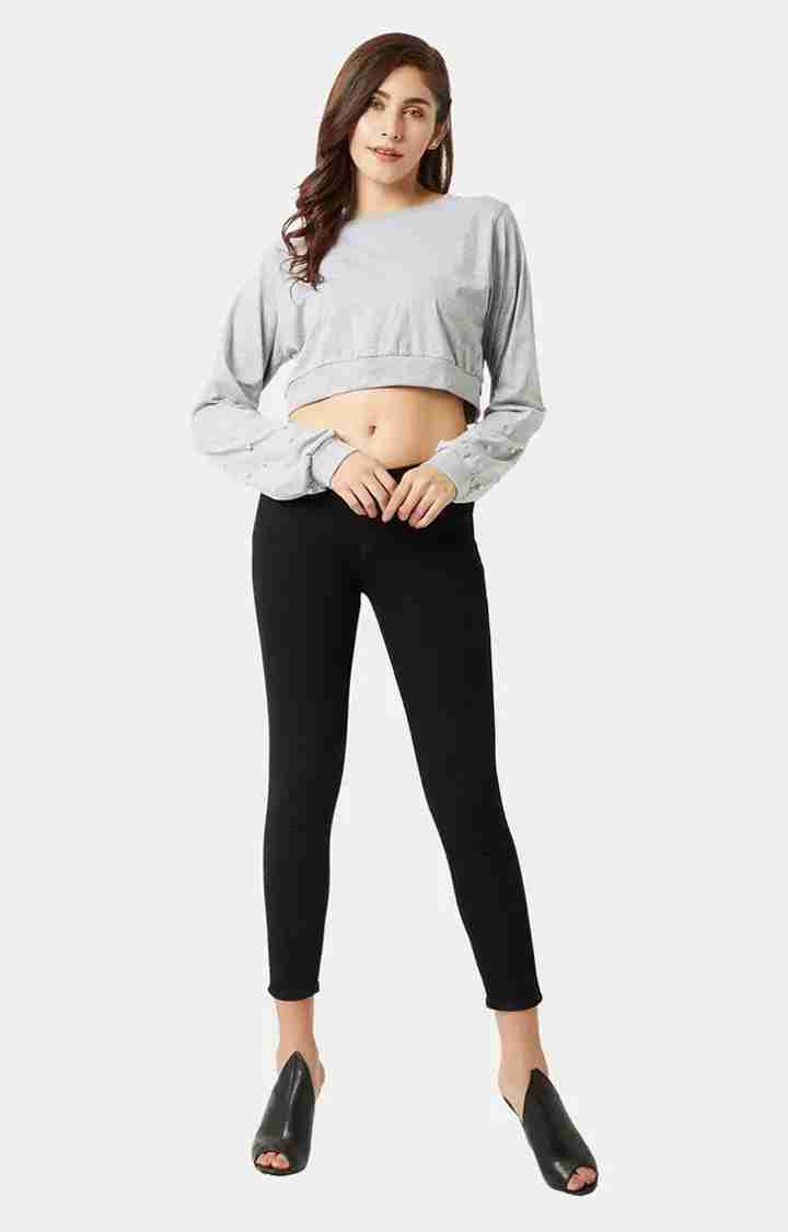 Women's Grey Cotton SolidCasualwear Crop T-Shirts