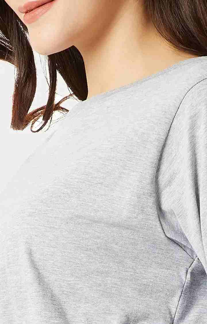 Women's Grey Cotton SolidCasualwear Crop T-Shirts