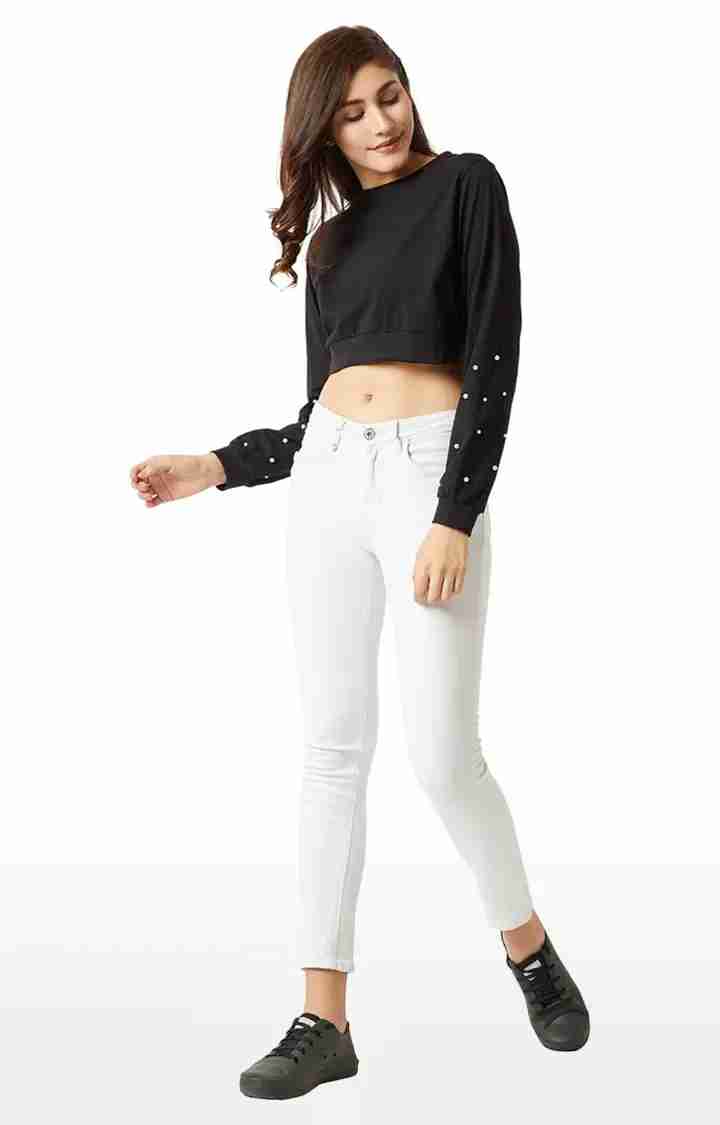 Women's Black Cotton SolidCasualwear Crop T-Shirts