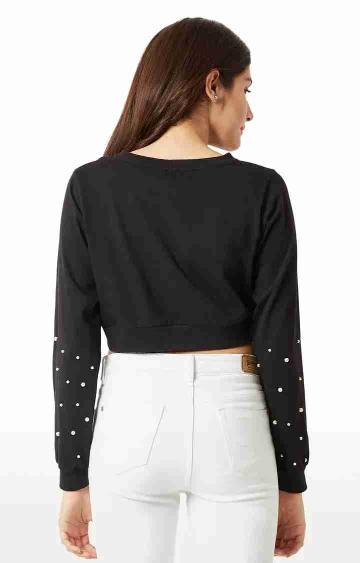 Women's Black Cotton SolidCasualwear Crop T-Shirts