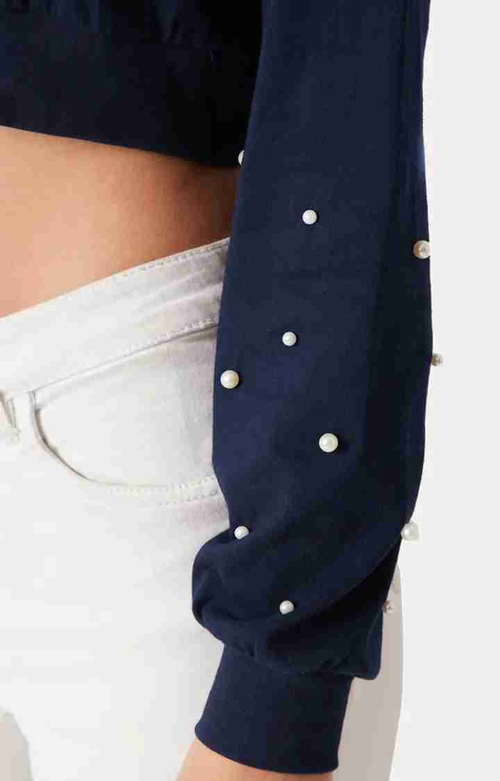 Women's Blue Cotton SolidCasualwear Crop T-Shirts