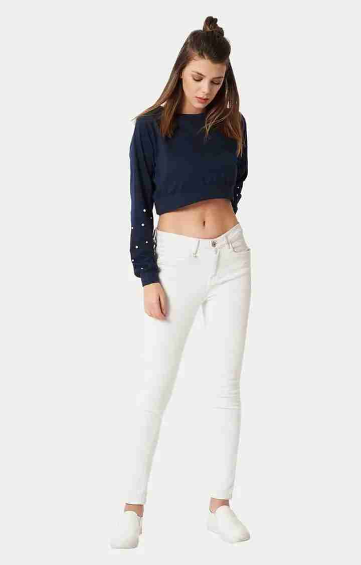 Women's Blue Cotton SolidCasualwear Crop T-Shirts