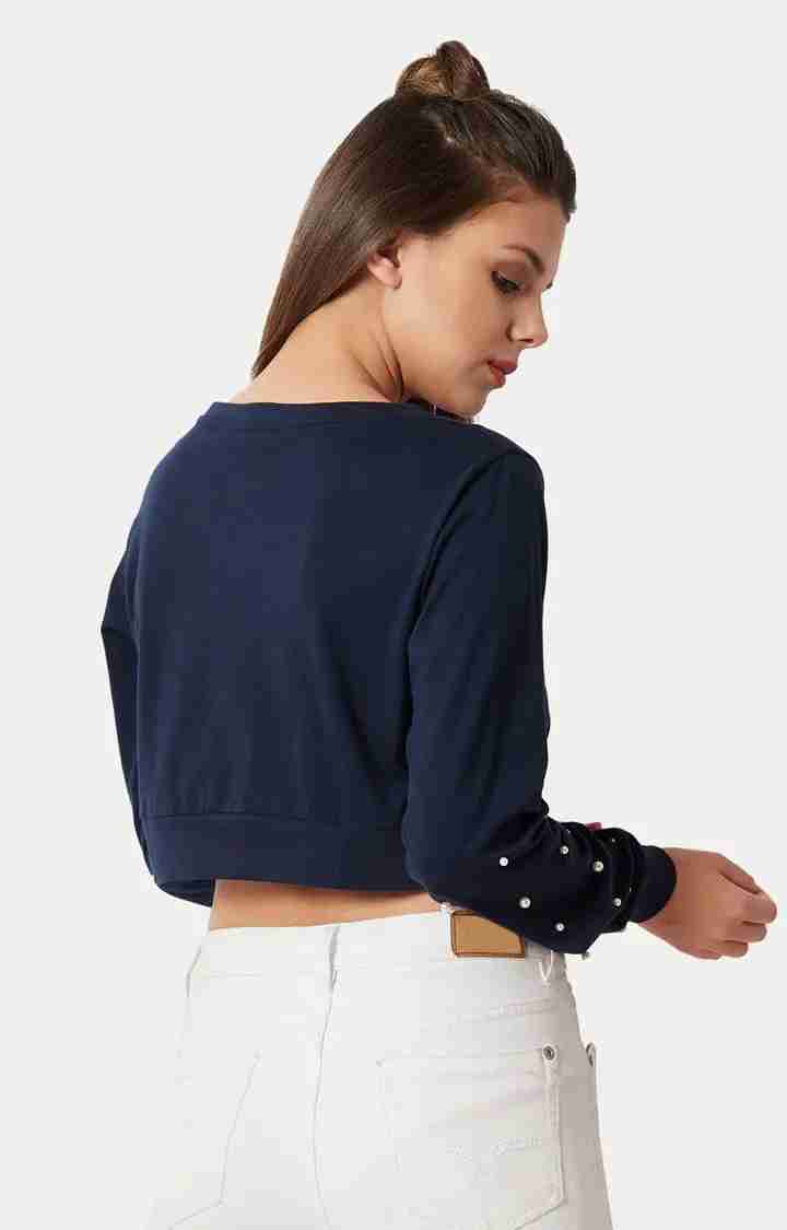 Women's Blue Cotton SolidCasualwear Crop T-Shirts