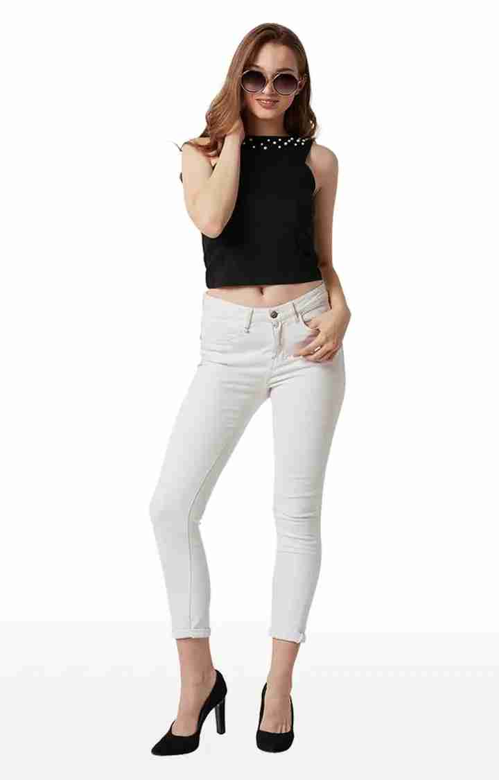 Women's Black Cotton SolidCasualwear Crop Top