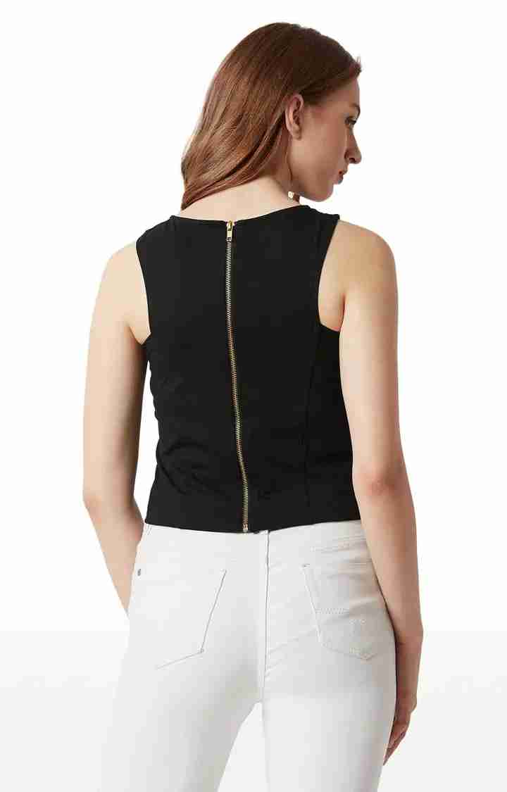 Women's Black Cotton SolidCasualwear Crop Top