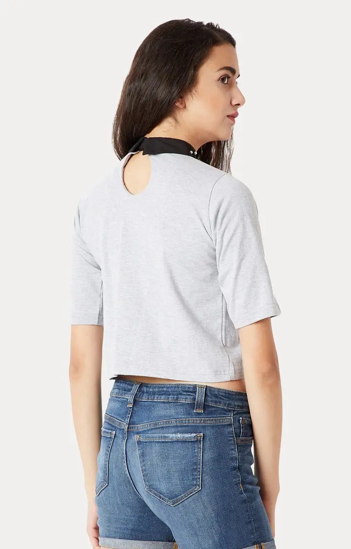 MISS CHASE | Women's Grey Melange Crop T-Shirt 3