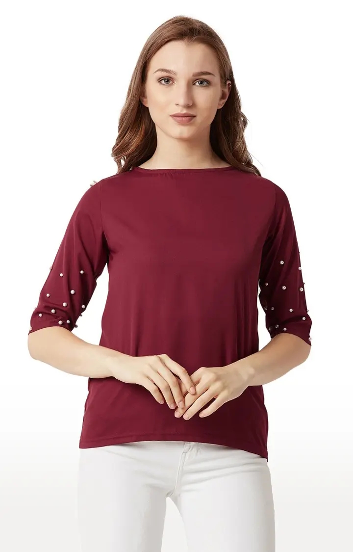 MISS CHASE | Women's Red Polyester SolidCasualwear Tops