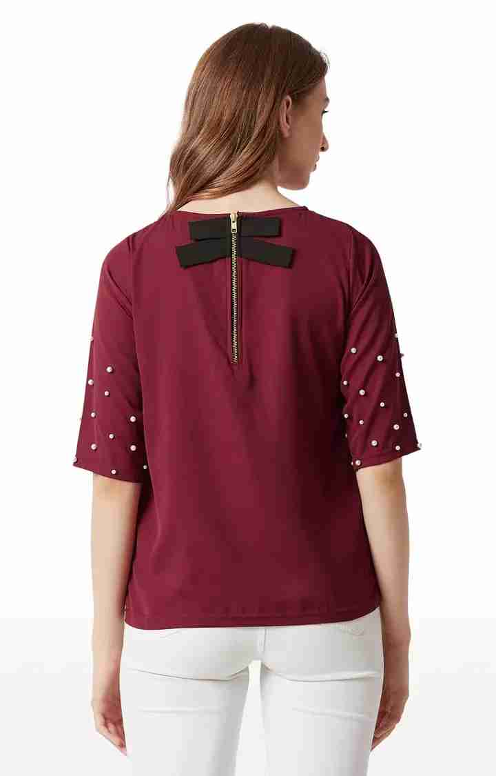 Women's Red Polyester SolidCasualwear Tops