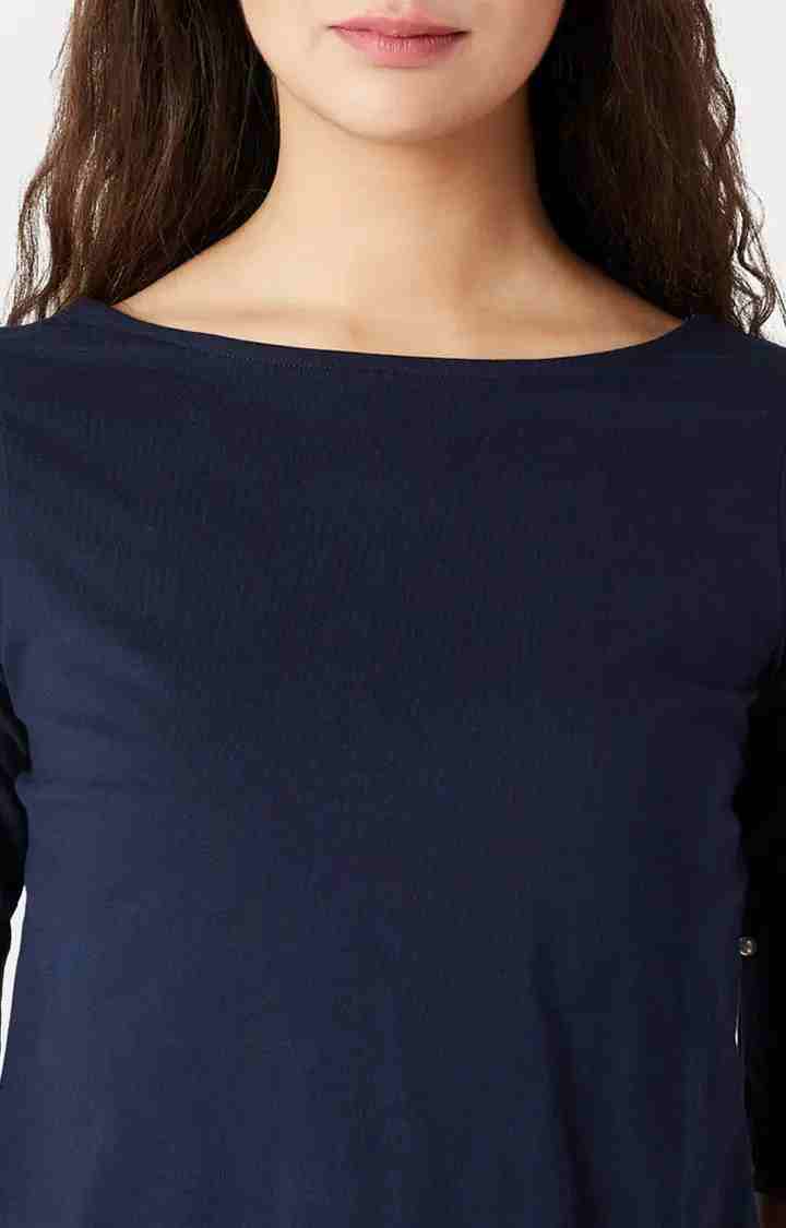 Women's Blue Cotton SolidCasualwear Crop T-Shirts