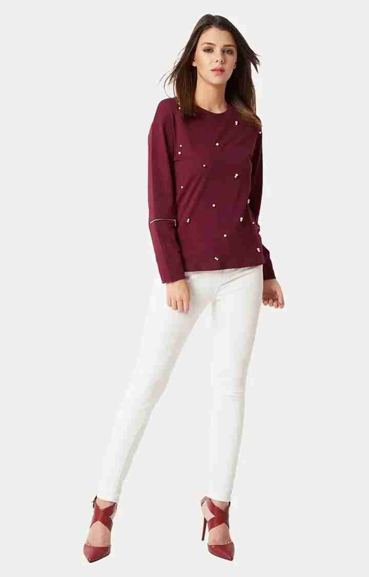 Women's Red Cotton SolidCasualwear Regular T-Shirts