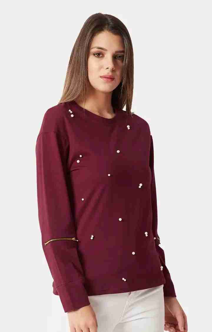 Women's Red Cotton SolidCasualwear Regular T-Shirts