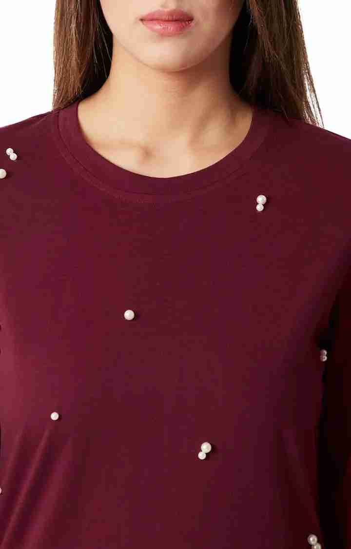 Women's Red Cotton SolidCasualwear Regular T-Shirts
