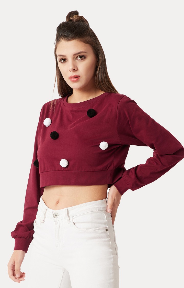 Women's Red Cotton SolidCasualwear Crop T-Shirts