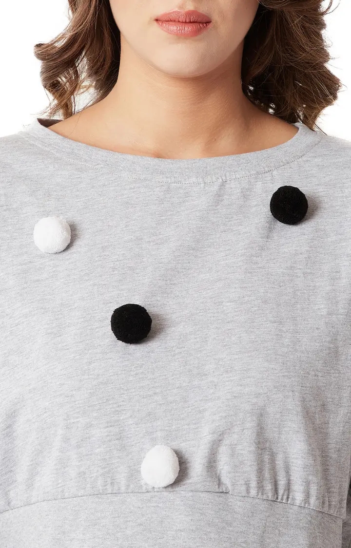 Women's Grey Cotton SolidCasualwear Crop T-Shirts
