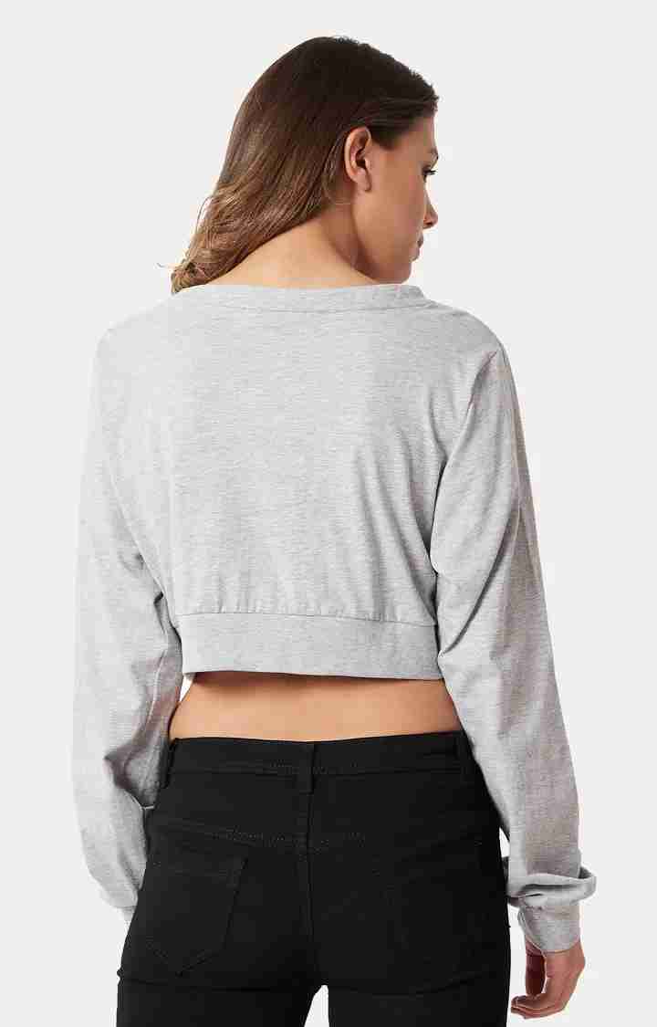 Women's Grey Cotton SolidCasualwear Crop T-Shirts