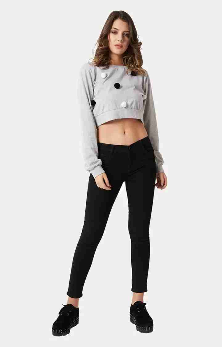 Women's Grey Cotton SolidCasualwear Crop T-Shirts